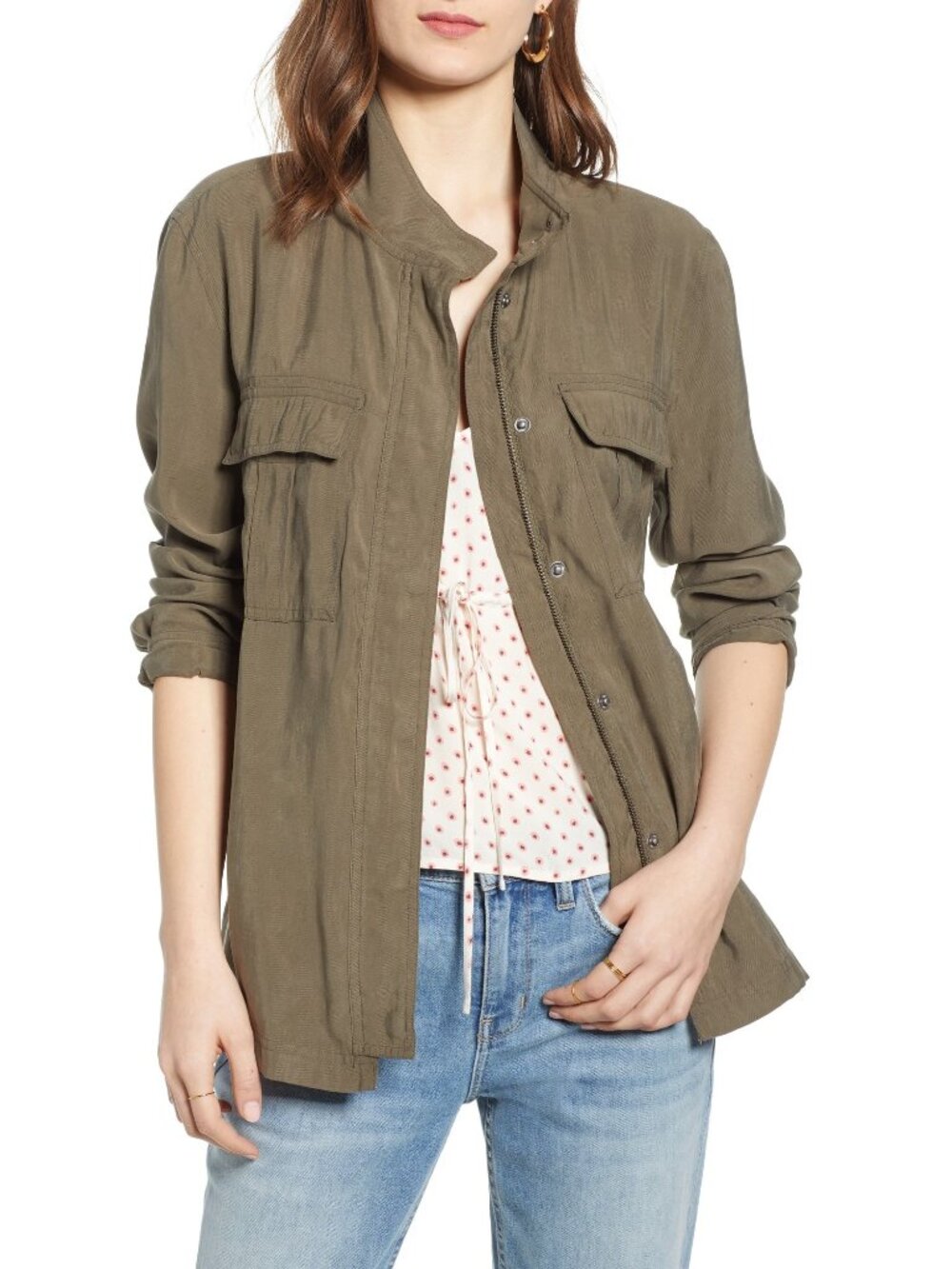 Women's Treasure & Bond Utility Jacket, Size Large - Green